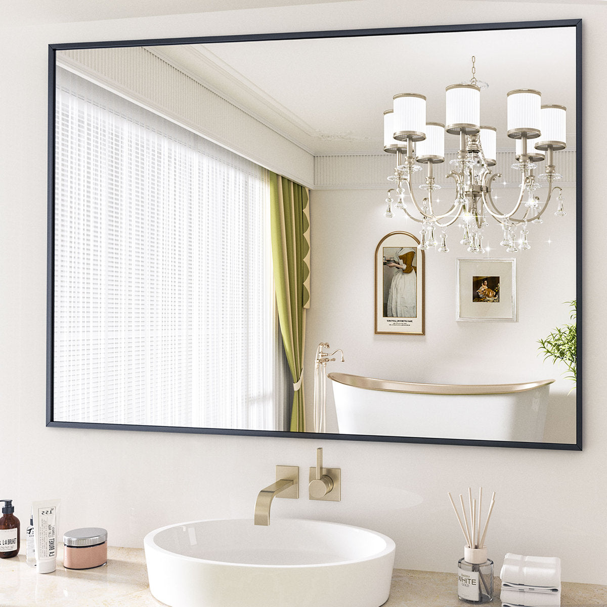 Aluminum Framed Rectangle Bathroom Mirror Large Wall Mirror