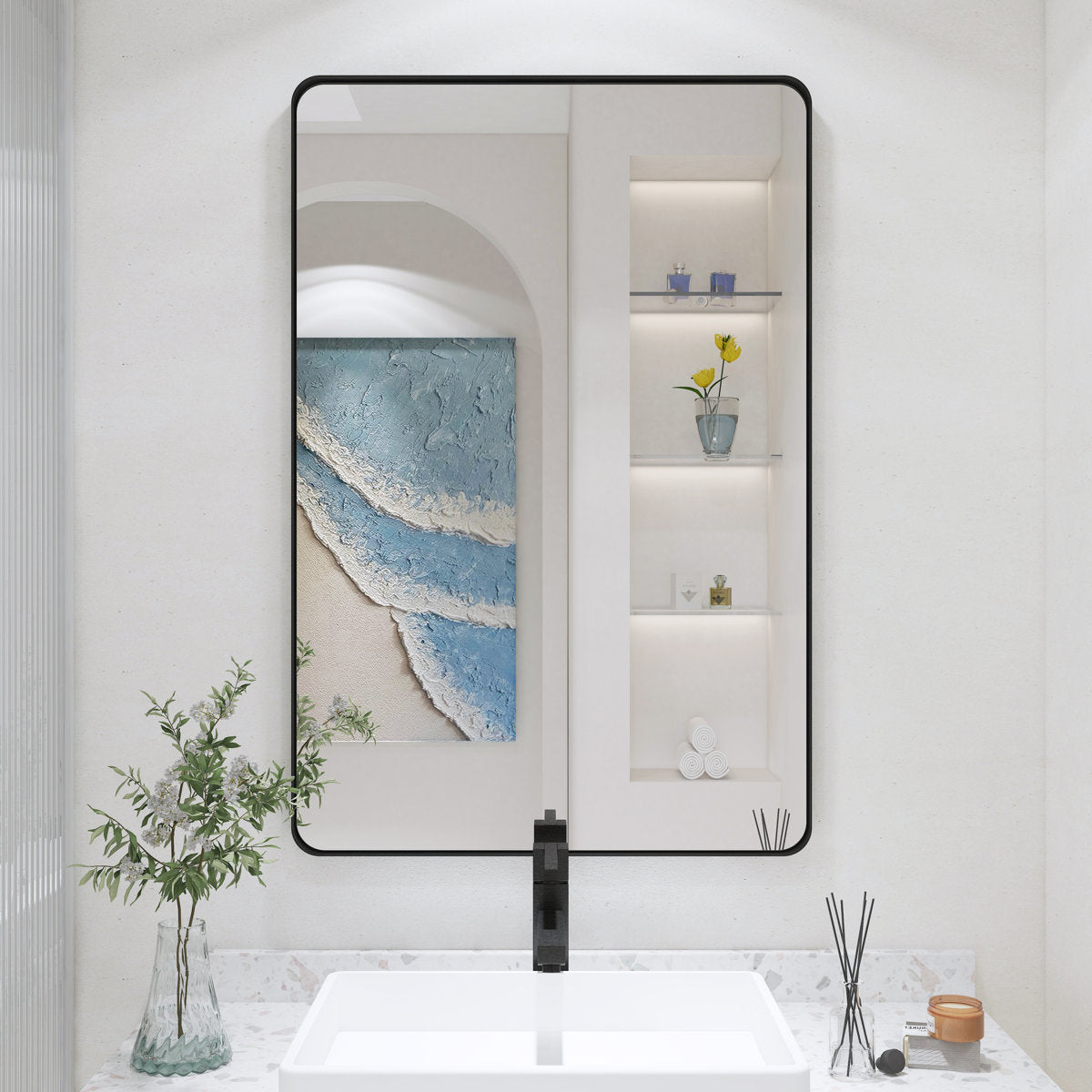 Lesamuel Filleted Corner Wall Mounted Bathroom and Vanity Mirror with Aluminum Frame