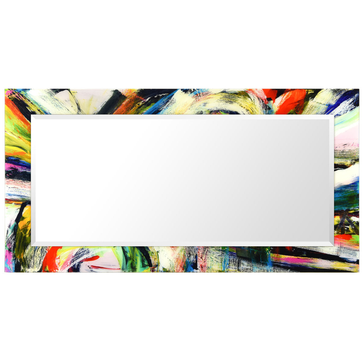 Rock Star I Rectangular Beveled Mirror on Free Floating Printed Tempered Art Glass