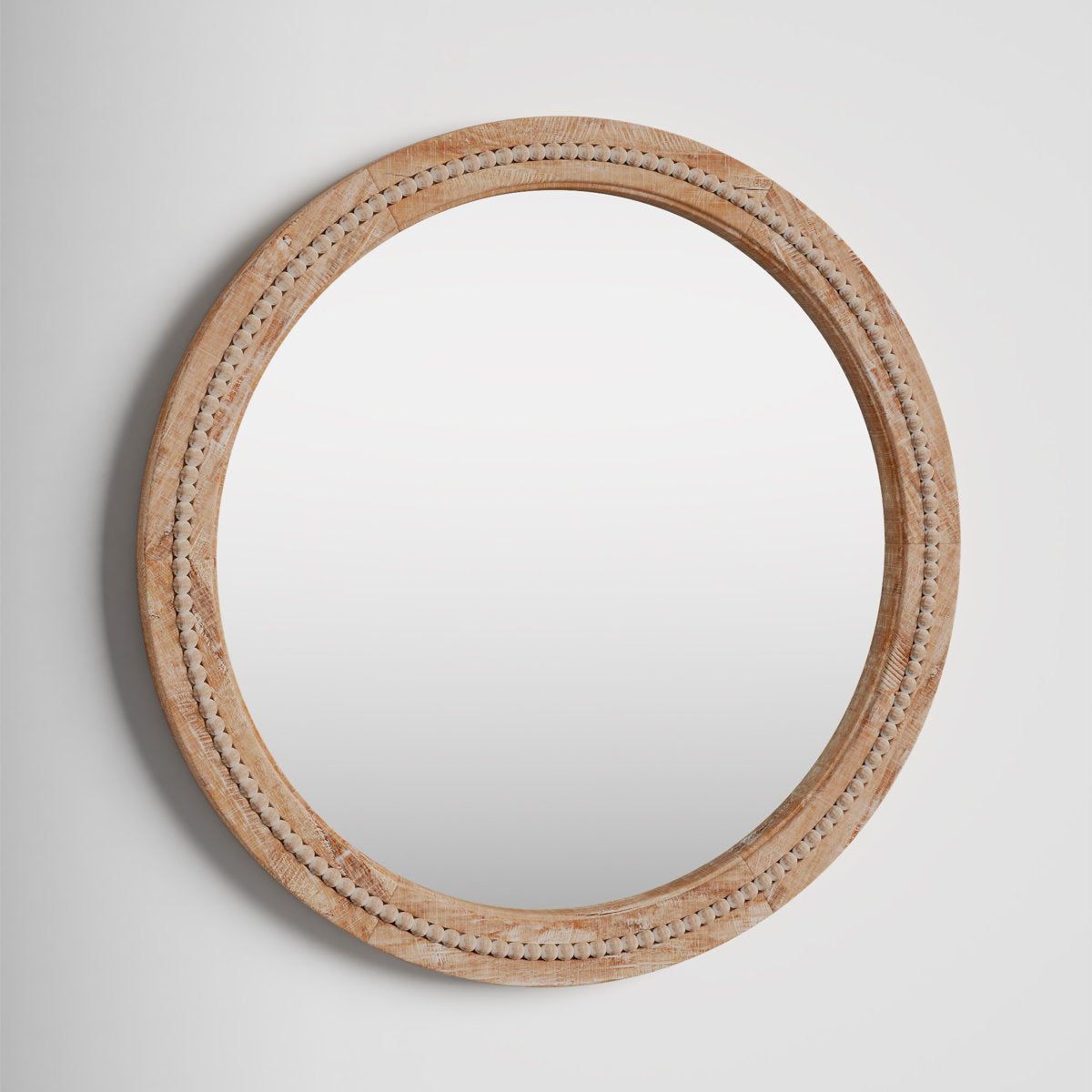 Vivienne Brown Wood Distressed Room Wall Mirror with Beaded Detailing